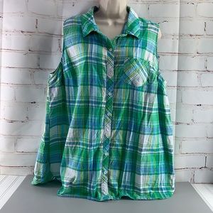 Catherines Women’s Plus Sleeveless Green Plaid Blouse Top 1X 18/20W